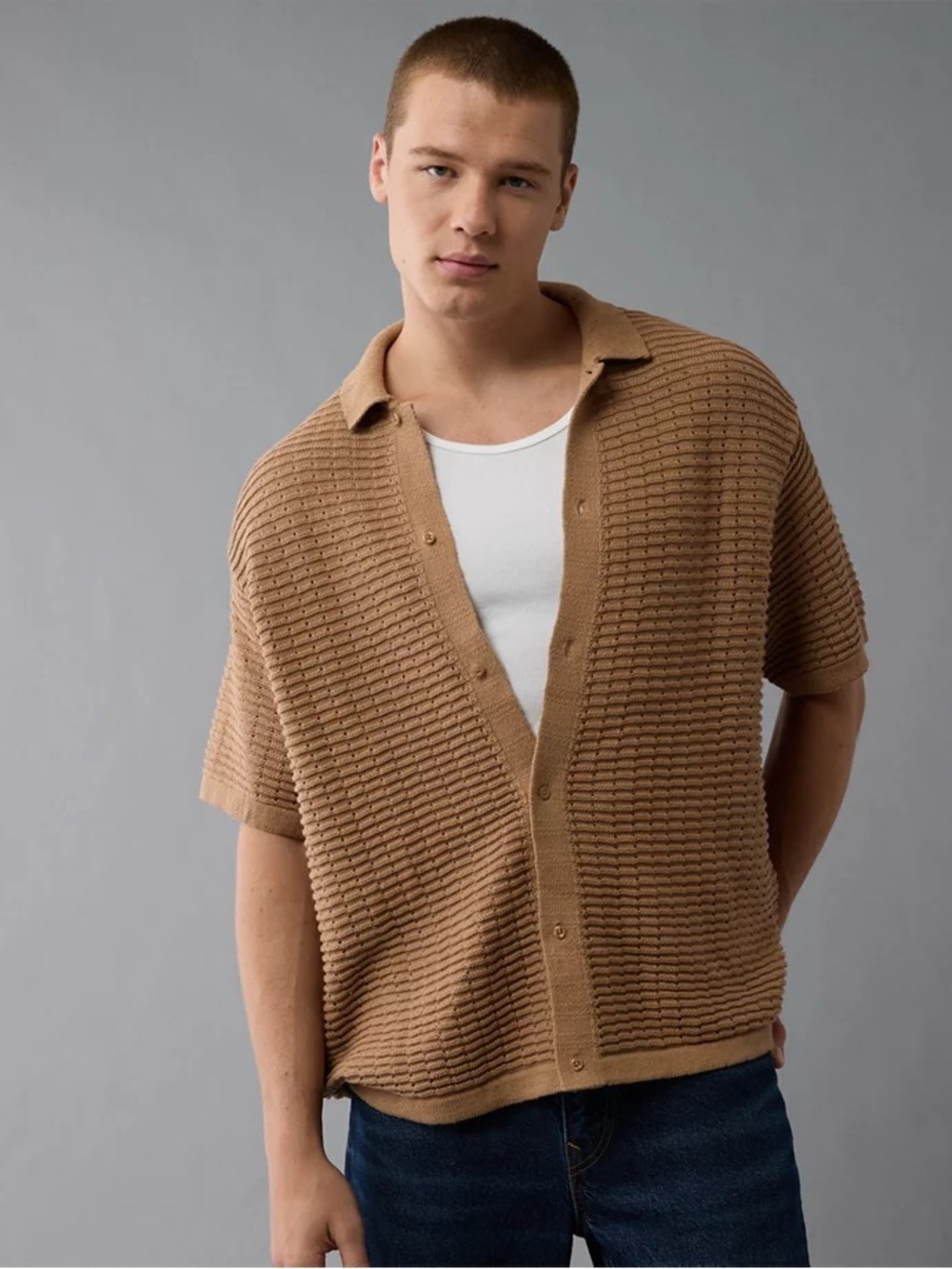 NWT American Eagle | AE Weekend Textured Button-Up Sweater Polo Shirt | Size XL